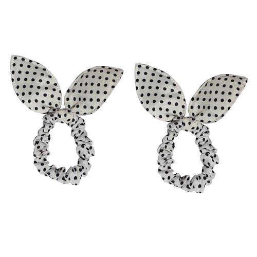 accesorio elastico cabello orejas de conejo blanco puntos negros x 2 unidades
