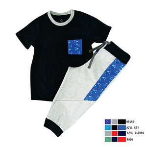 conjunto nino camiseta manga corta jogger talla 4 color negro