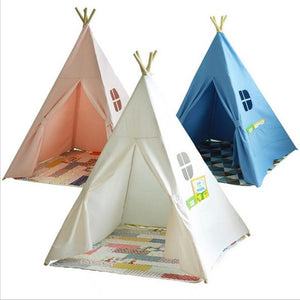 Four Poles Children Teepees Kids Play Tent Cotton Canvas Teepee White Playhouse for Baby Room Tipi