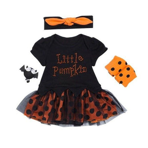 Halloween Costume Newborn One-pieces Short Sleeve Pumpkin Baby Bodysuit+Leg Warms+Headband 3pcs Baby Products For 0-24M