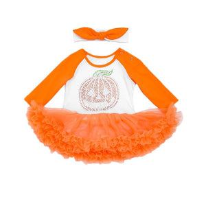 Newborn Girl Halloween Costume For Kids Toddler Sequins Pumpkin Rompers Headband 2pcs Suit Newborn Lace Party Sets Girls Clothes