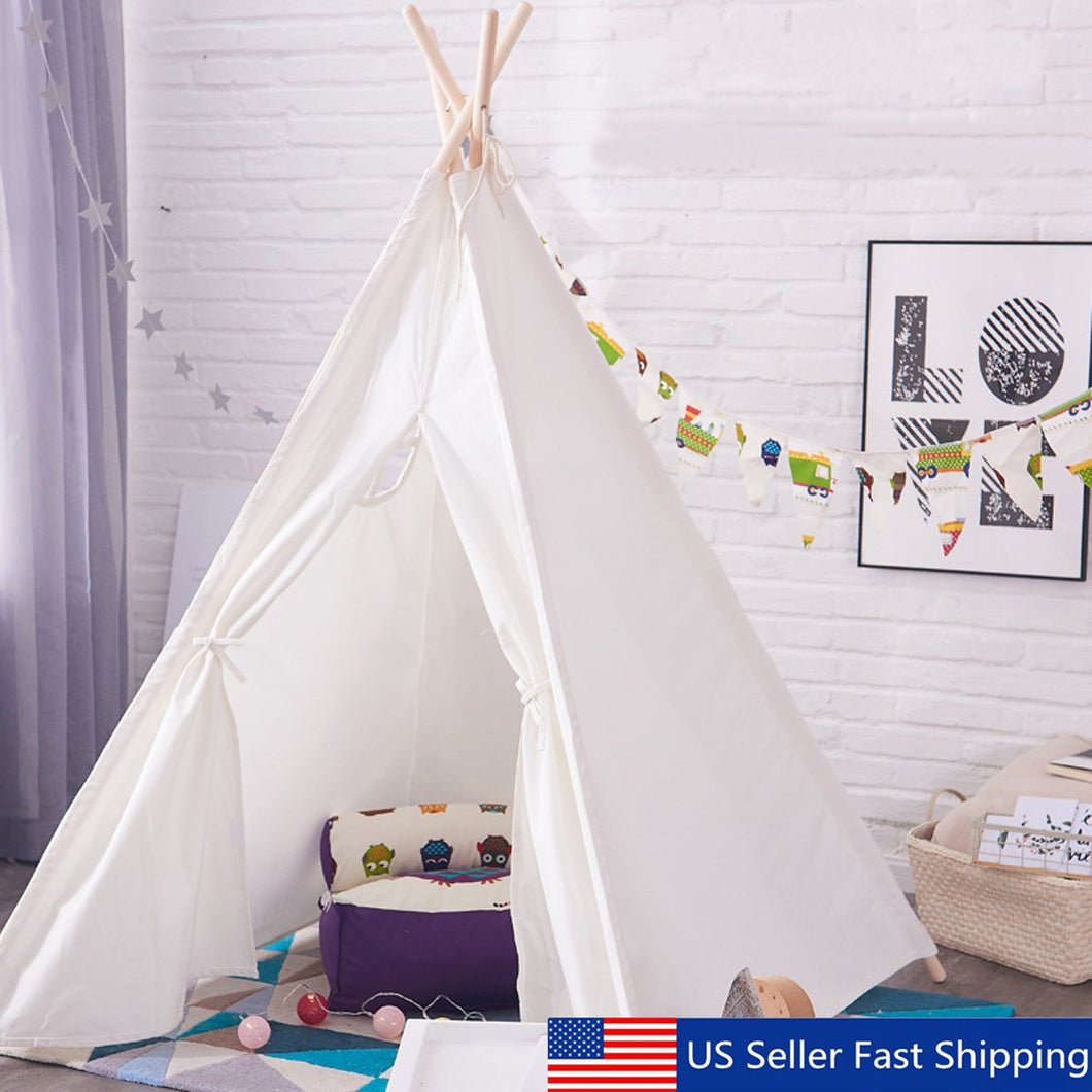Teepee Play Tent White Cotton Children Playhouse