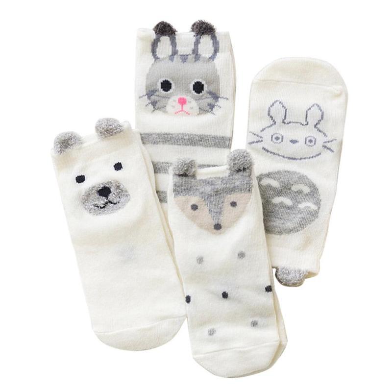 JOCESTYLE 4 Pairs Baby Ship Socks Kids Soft Cute Cartoon Animal Cotton Jacquard Breathable Thin Casual Foot Wear Socks Set